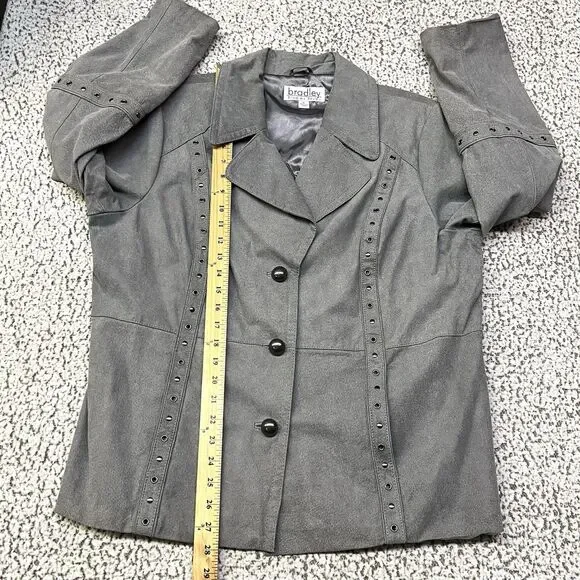 Bradley Bayou Genuine Suede Leather Jacket Womens XL Gray Studded Button Front - Picture 13 of 16